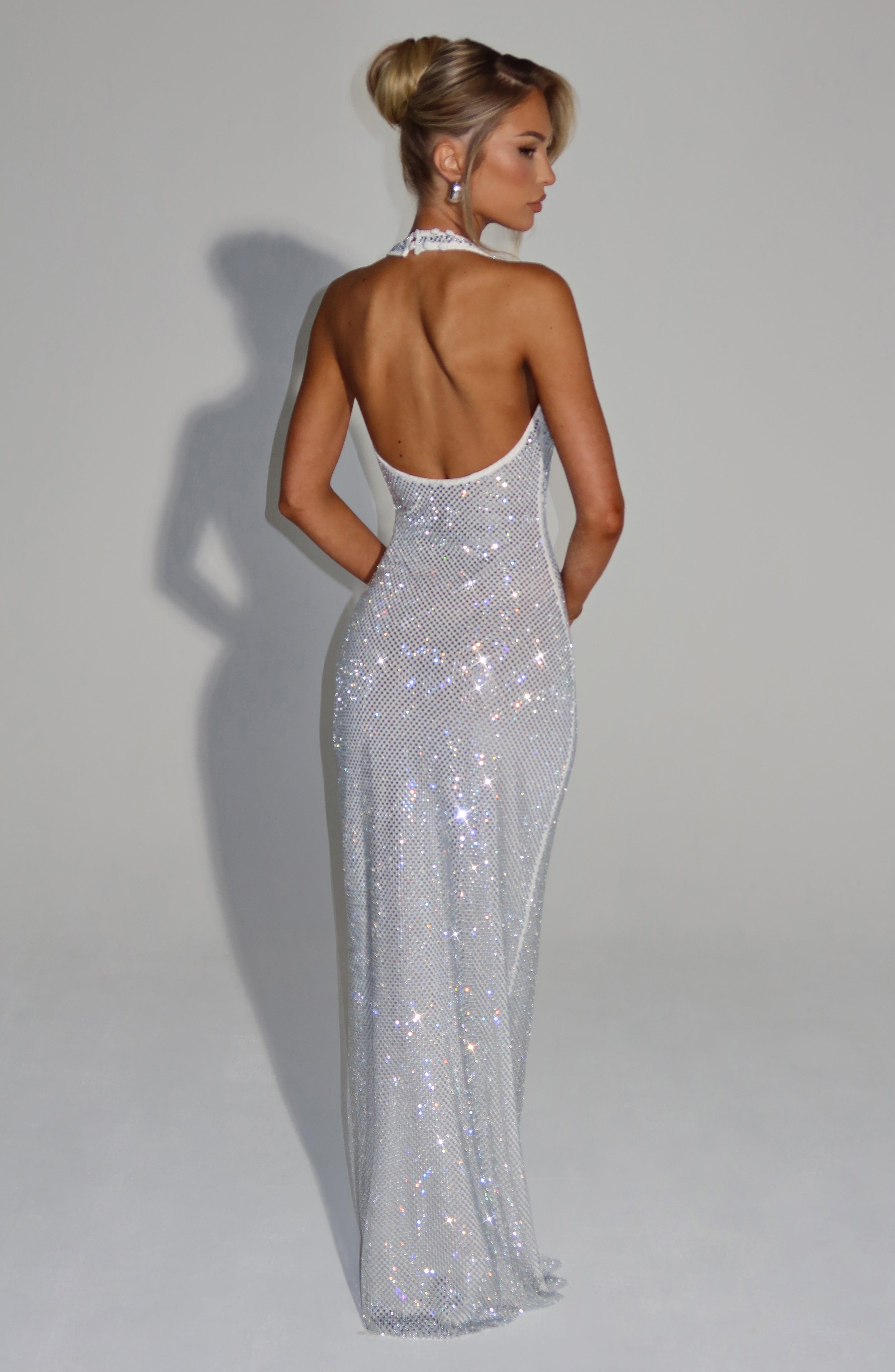 Women's Glitter Sequin Open Back Maxi Gala Dress