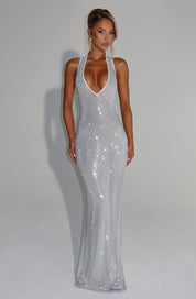 Women's Glitter Sequin Open Back Maxi Gala Dress