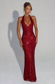 Women's Glitter Sequin Open Back Maxi Gala Dress