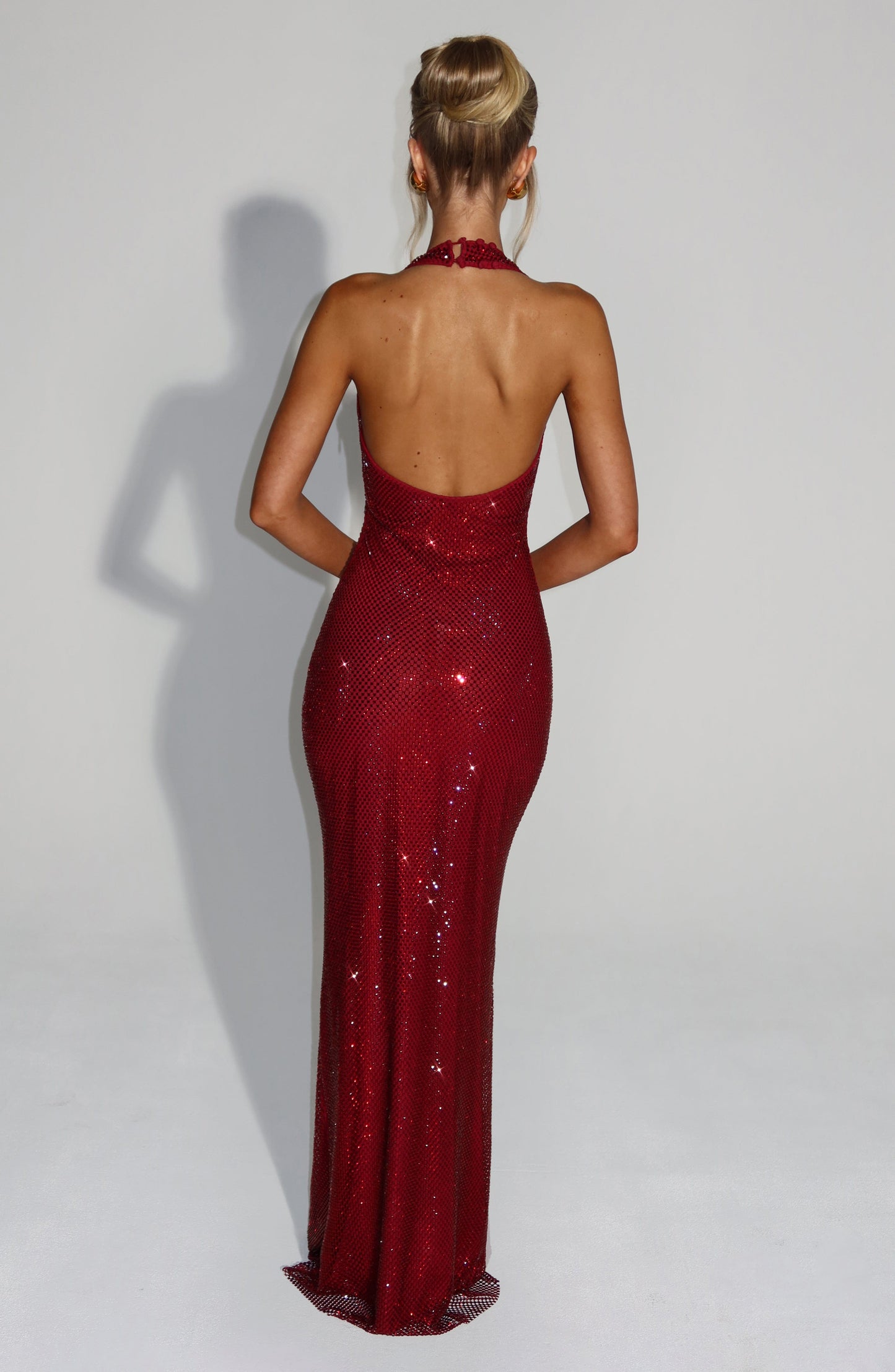 Vrouwen Glitter Pailletten Open Rug Maxi Galajurk