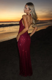 Women's Glitter Sequin Open Back Maxi Gala Dress