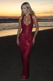 Women's Glitter Sequin Open Back Maxi Gala Dress