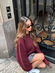 Pull d'hiver doux et chaud pour femmes avec col rond et coupe décontractée