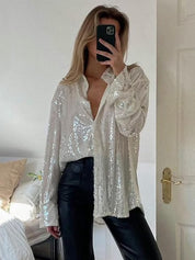 Transparent Party Blouse with Sequins for Women
