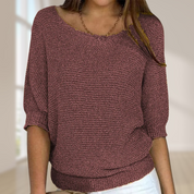 Damski sweter z okrągłym dekoltem i rękawami 3/4