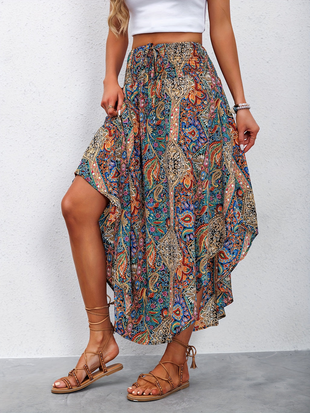 Bohemian Asymmetrische Paisley Maxi Rok voor Dames