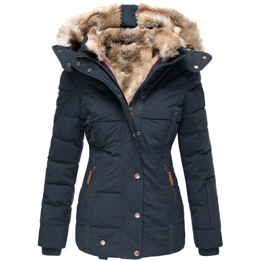 Winter Puffer Jacket Vrouwen Warme Imitatiebont Capuchon