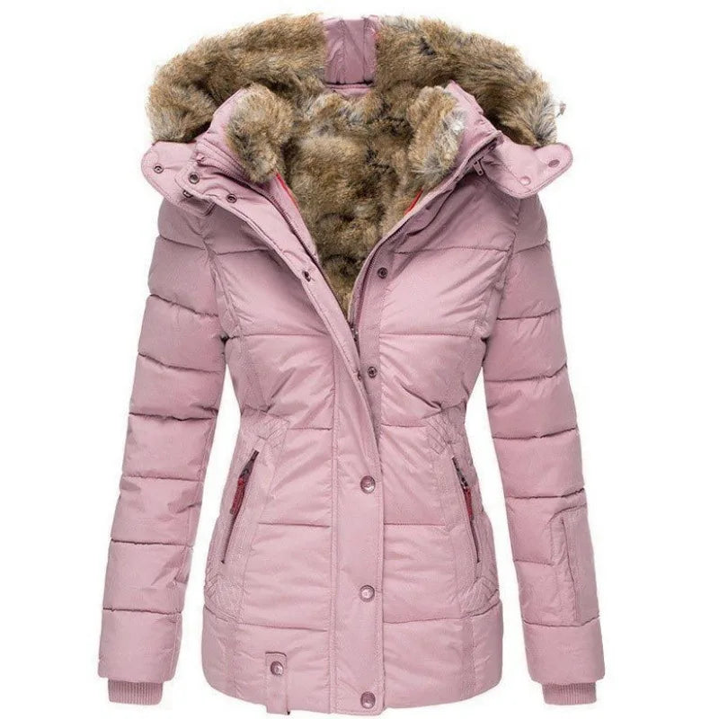 Winter Puffer Jacket Vrouwen Warme Imitatiebont Capuchon