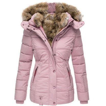 Winter Puffer Jacket Vrouwen Warme Imitatiebont Capuchon