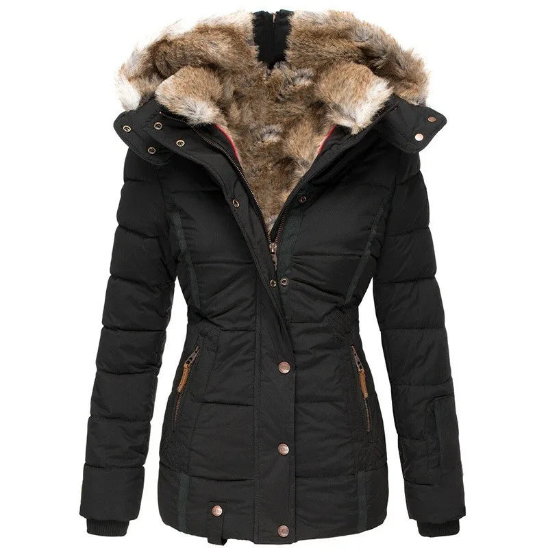 Winter Puffer Jacket Vrouwen Warme Imitatiebont Capuchon