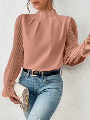 Elegant Blouse with High Neck and Transparent Sleeves for Women
