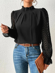 Elegant Blouse with High Neck and Transparent Sleeves for Women