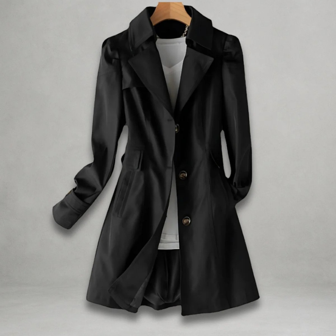 Women's Classic Trench Coat with a Striking Collar and Buttons