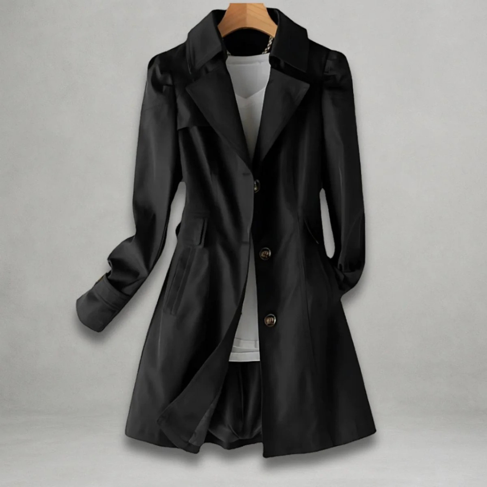 Women's Classic Trench Coat with a Striking Collar and Buttons