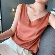 Satin Look Tank Top with V Neck and Loose Fit