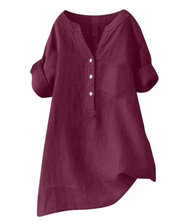 Luchtige Dames Tuniek Blouse Met V Hals En Knoopsluiting