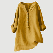 Airy Women's Tunic Blouse with V Neck and Button Closure