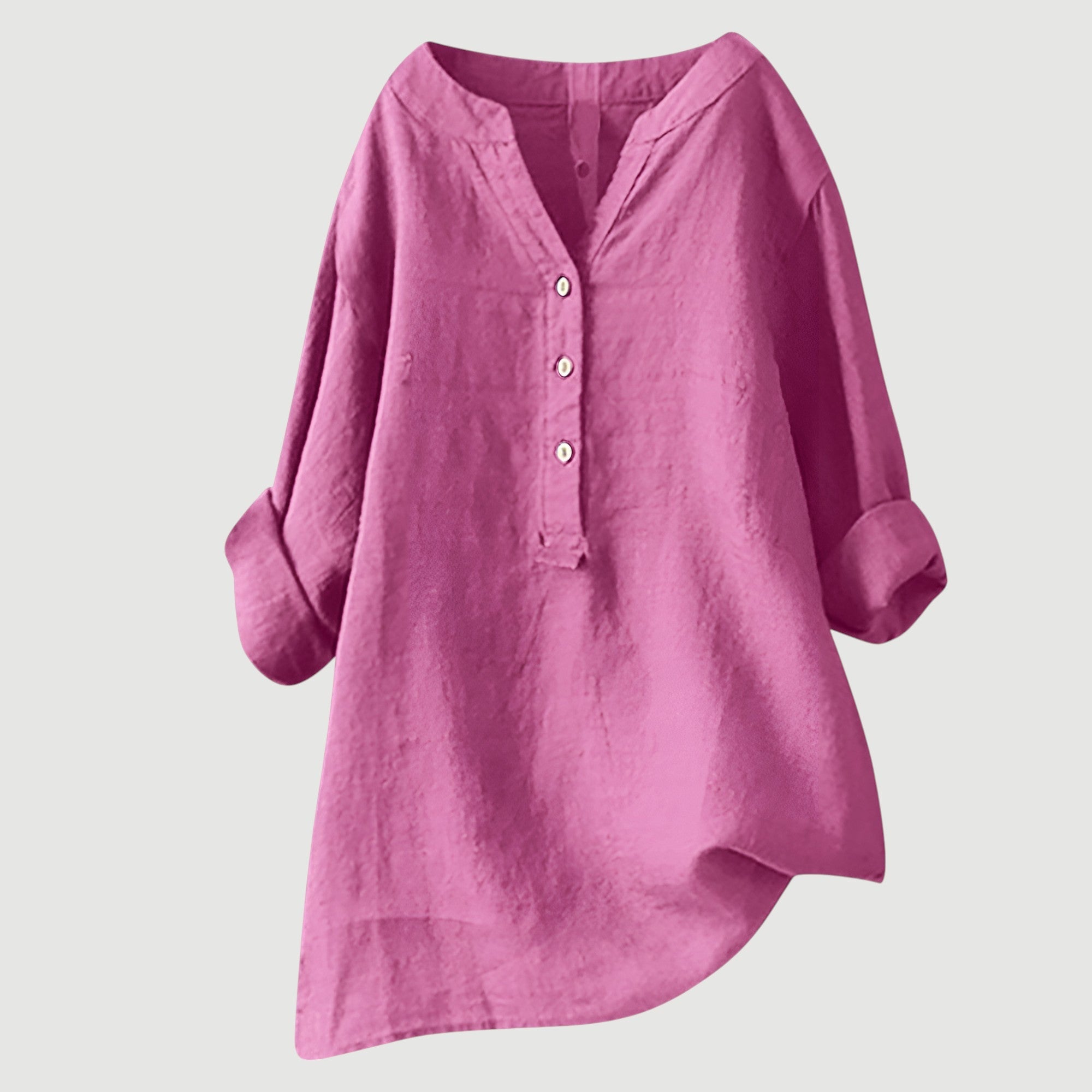 Airy Women's Tunic Blouse with V Neck and Button Closure