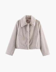 Manteau d'hiver court en fausse fourrure avec col et boutons pour femmes