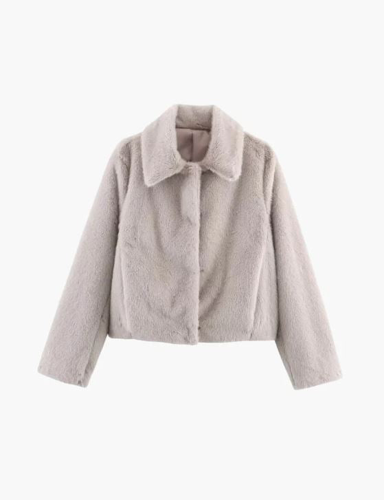 Manteau d'hiver court en fausse fourrure avec col et boutons pour femmes