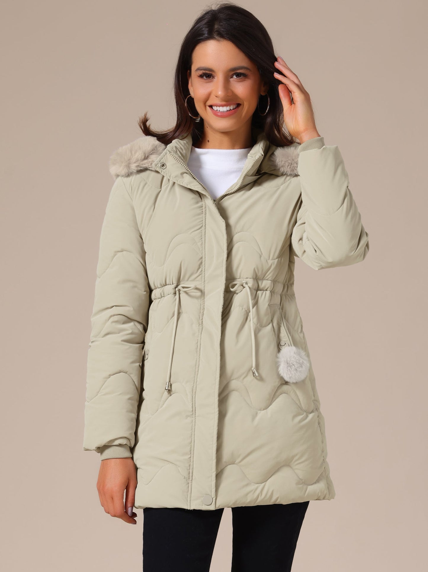 Dames Winterjas Gewatteerd met Capuchon en Trekkoord in de Taille