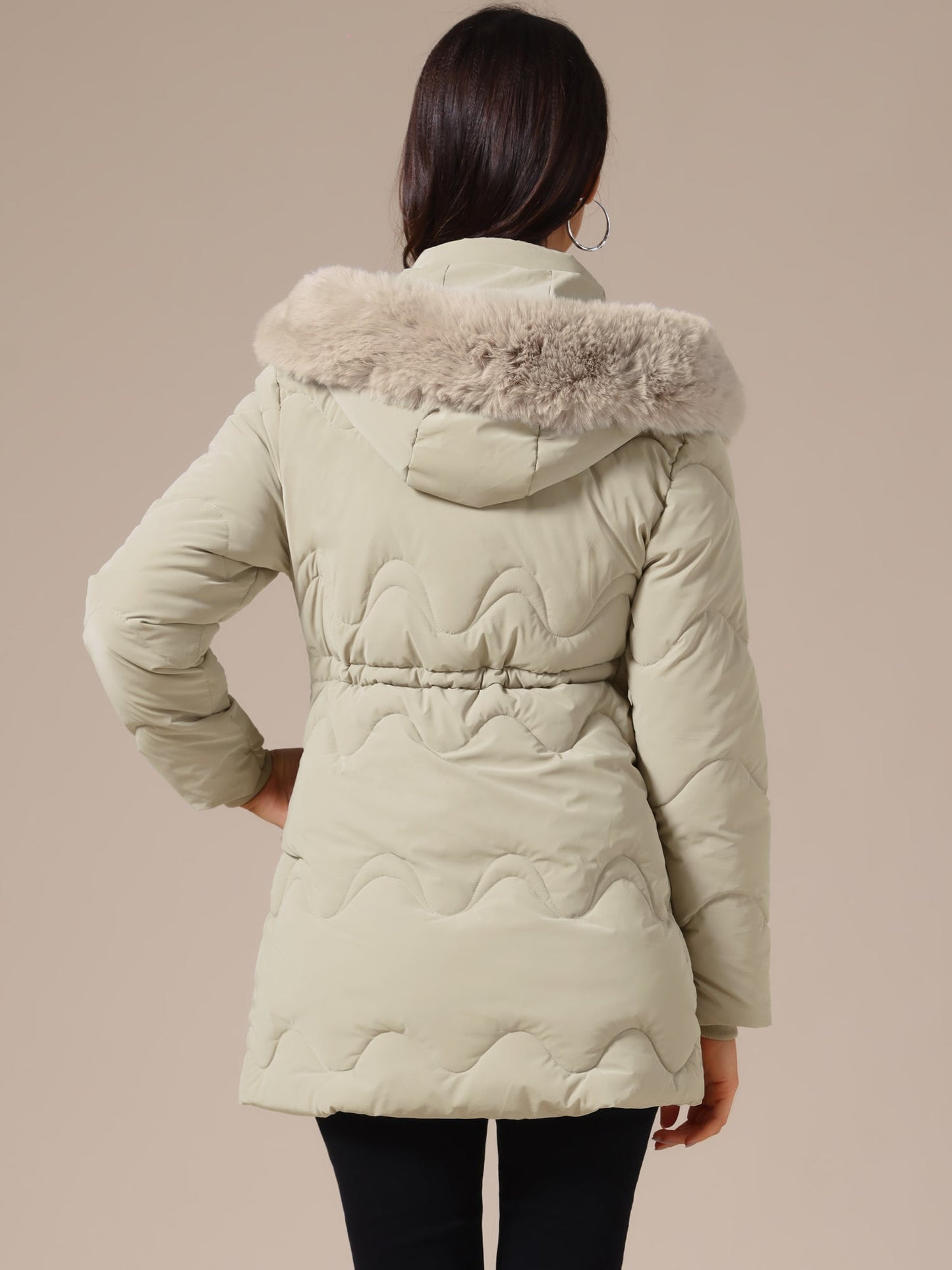Dames Winterjas Gewatteerd met Capuchon en Trekkoord in de Taille