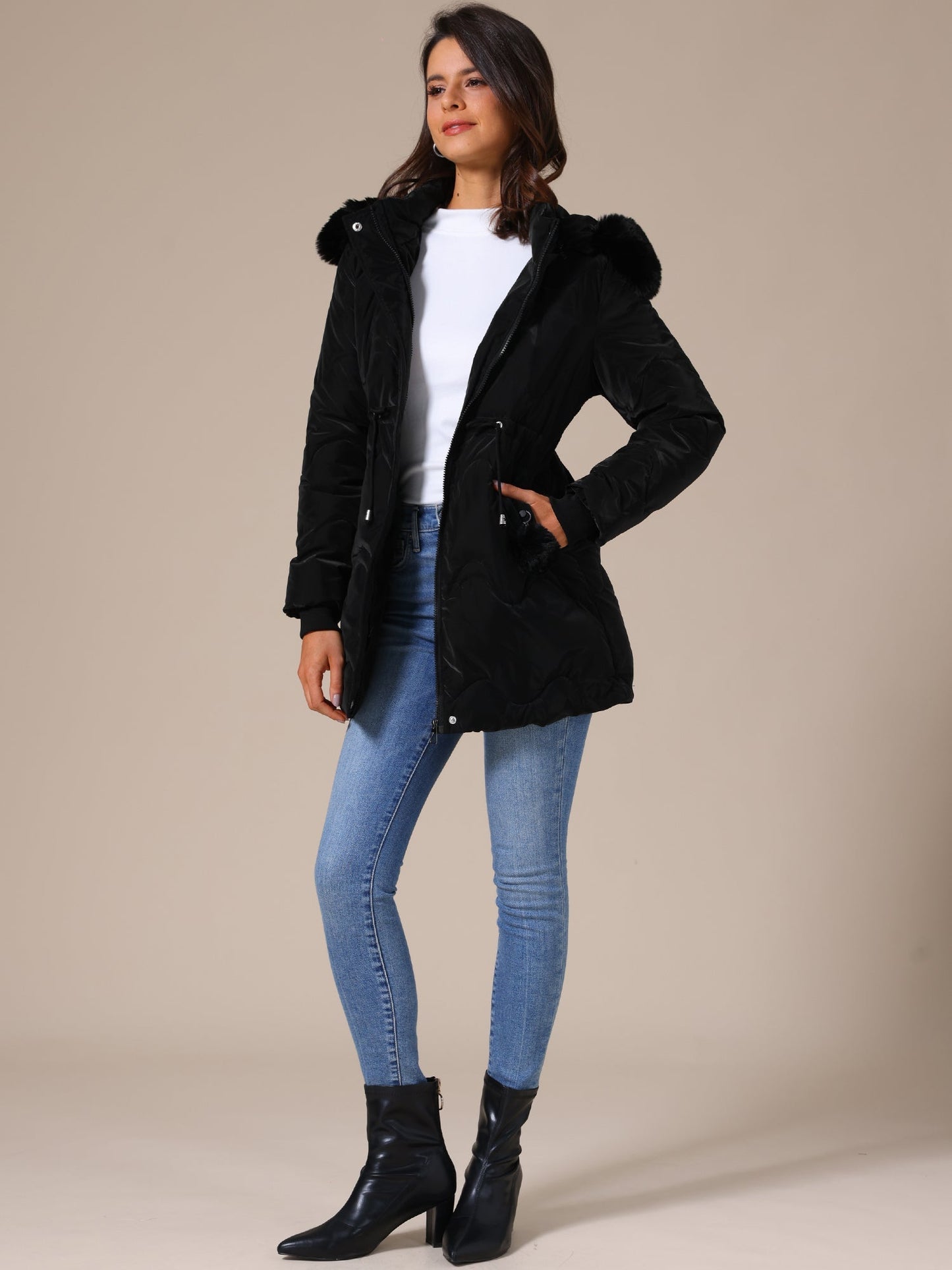 Dames Winterjas Gewatteerd met Capuchon en Trekkoord in de Taille