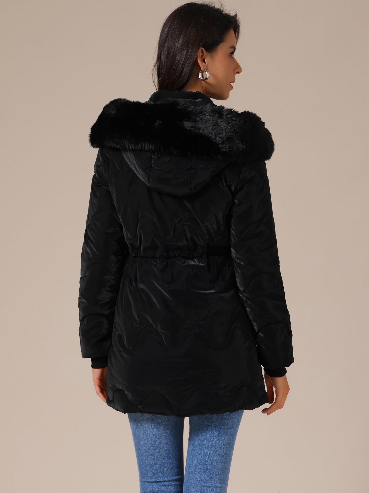 Dames Winterjas Gewatteerd met Capuchon en Trekkoord in de Taille