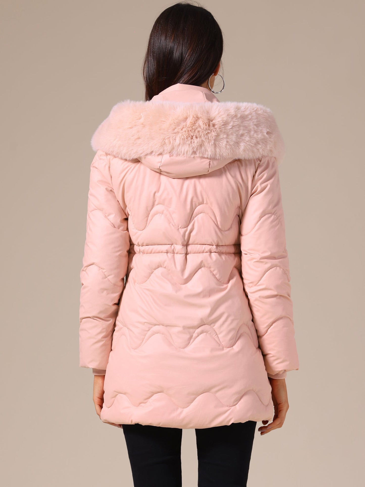 Dames Winterjas Gewatteerd met Capuchon en Trekkoord in de Taille