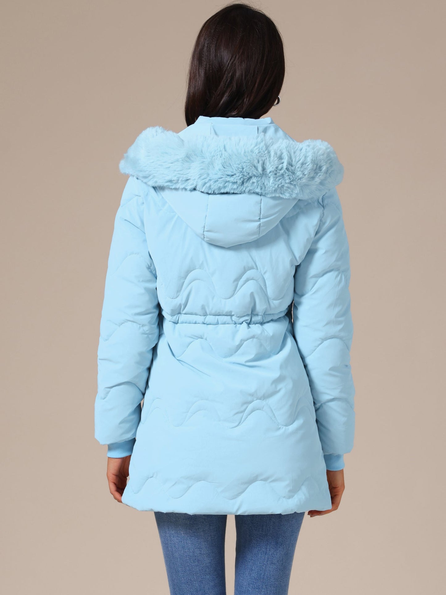 Dames Winterjas Gewatteerd met Capuchon en Trekkoord in de Taille