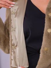 Manteau d'hiver court en fausse fourrure avec col et boutons pour femmes