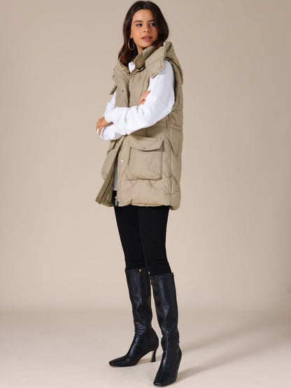 Gewatteerde Lange Bodywarmer met Capuchon voor Dames