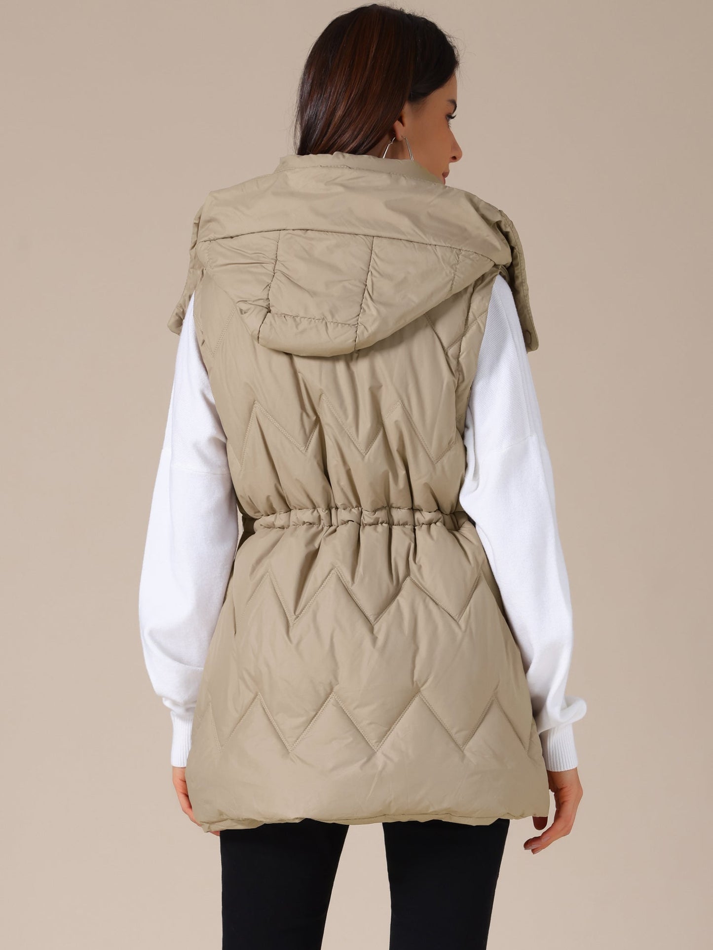 Gewatteerde Lange Bodywarmer met Capuchon voor Dames