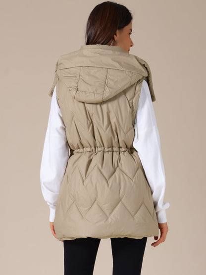 Gewatteerde Lange Bodywarmer met Capuchon voor Dames