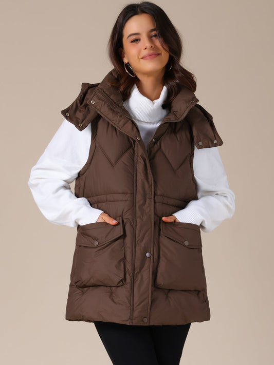 Gewatteerde Lange Bodywarmer met Capuchon voor Dames