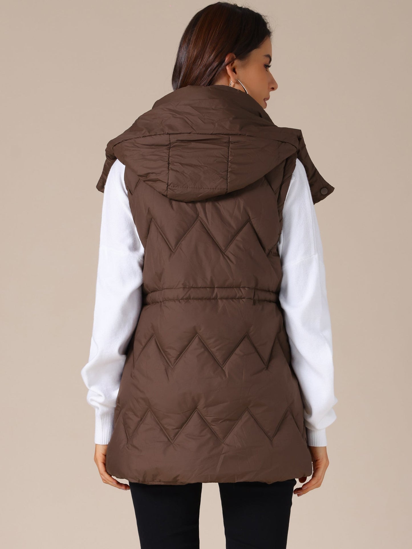 Gewatteerde Lange Bodywarmer met Capuchon voor Dames