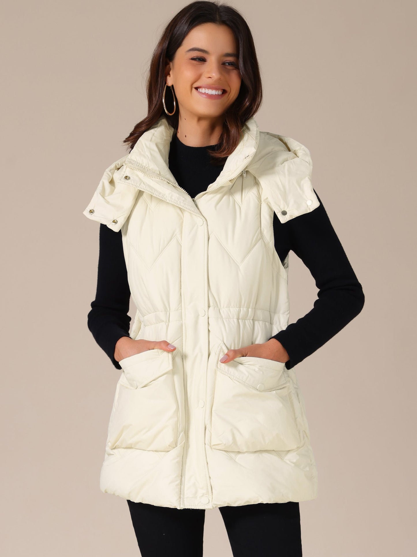Gewatteerde Lange Bodywarmer met Capuchon voor Dames