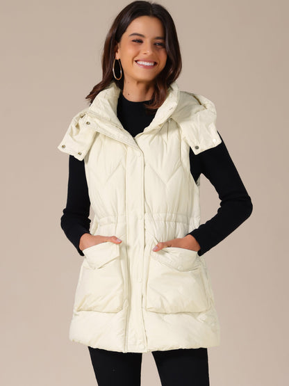 Gewatteerde Lange Bodywarmer met Capuchon voor Dames
