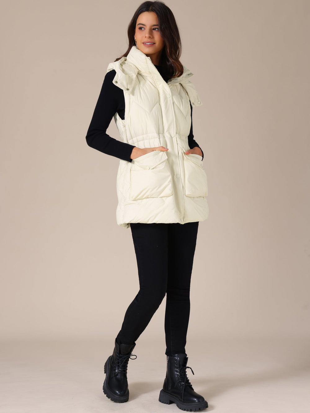 Gewatteerde Lange Bodywarmer met Capuchon voor Dames