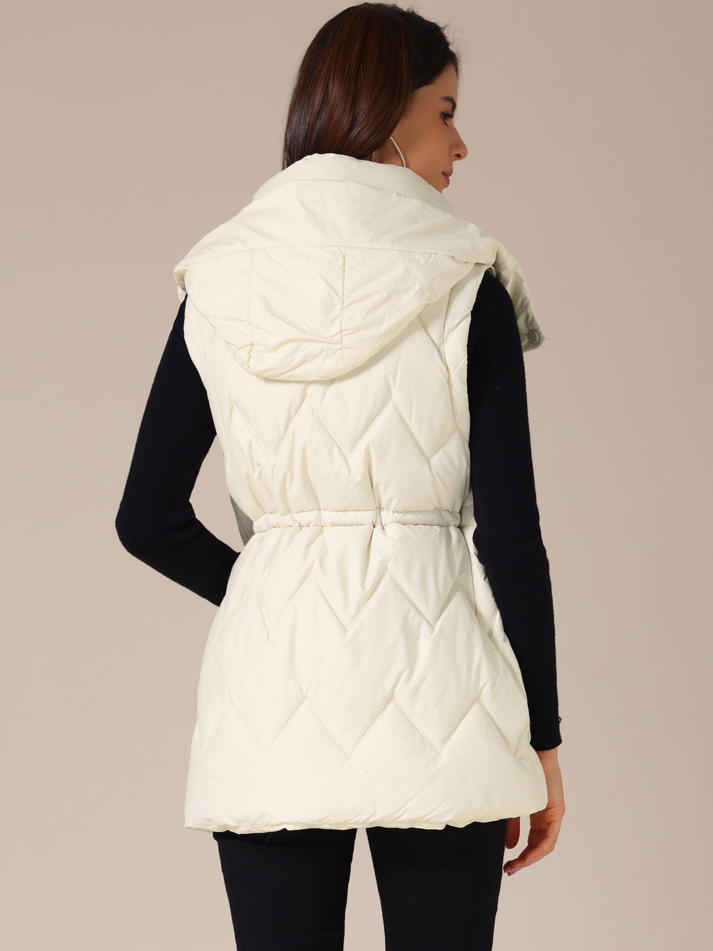 Gewatteerde Lange Bodywarmer met Capuchon voor Dames