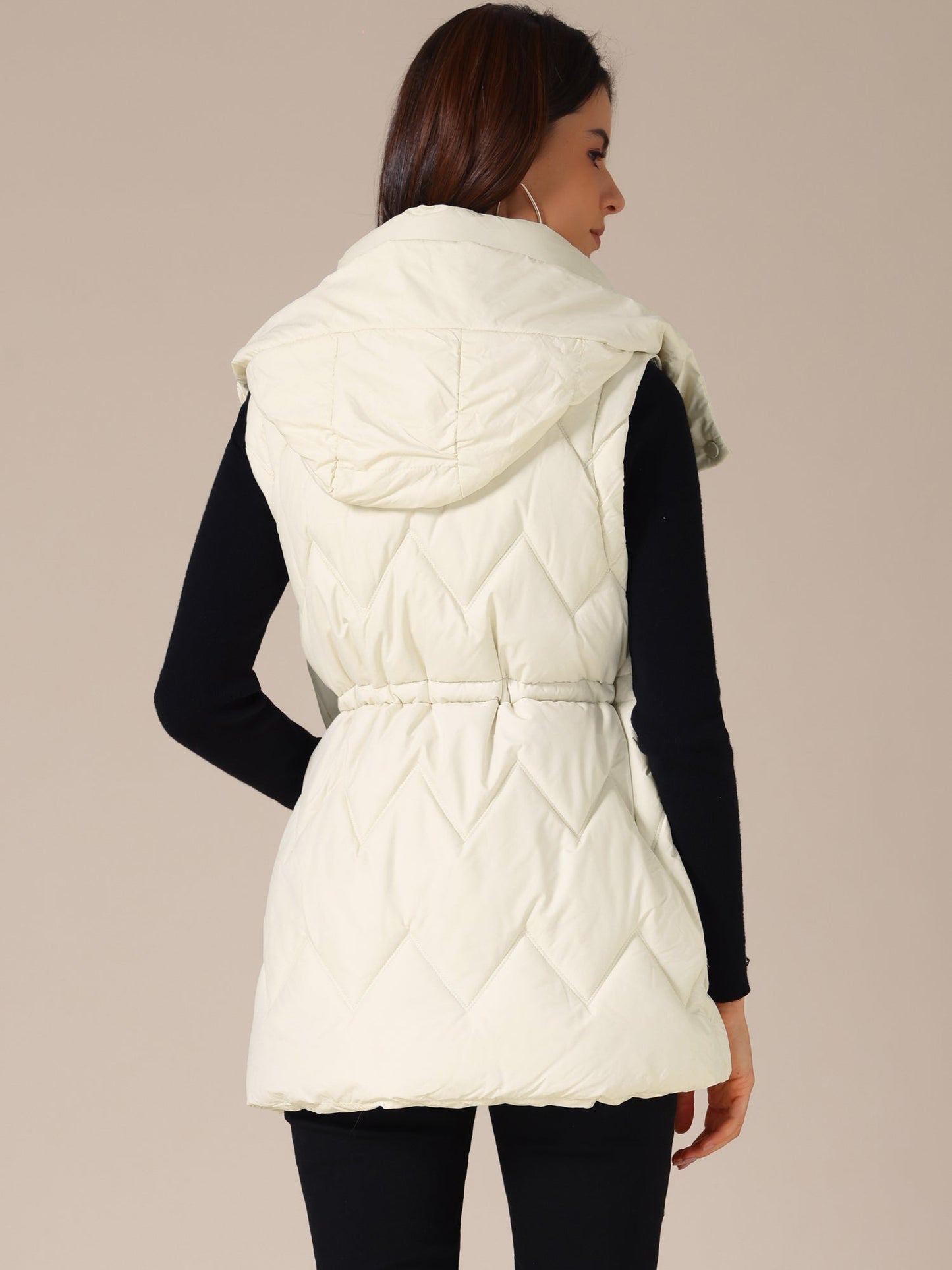 Gewatteerde Lange Bodywarmer met Capuchon voor Dames