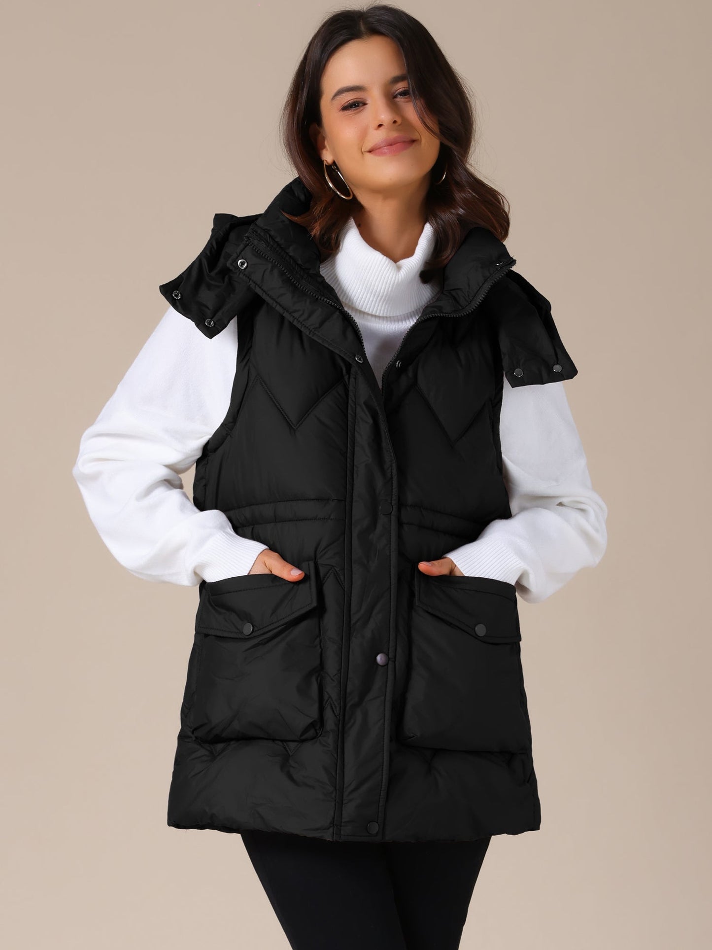 Gewatteerde Lange Bodywarmer met Capuchon voor Dames