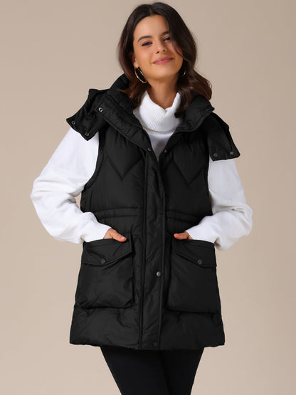 Gewatteerde Lange Bodywarmer met Capuchon voor Dames