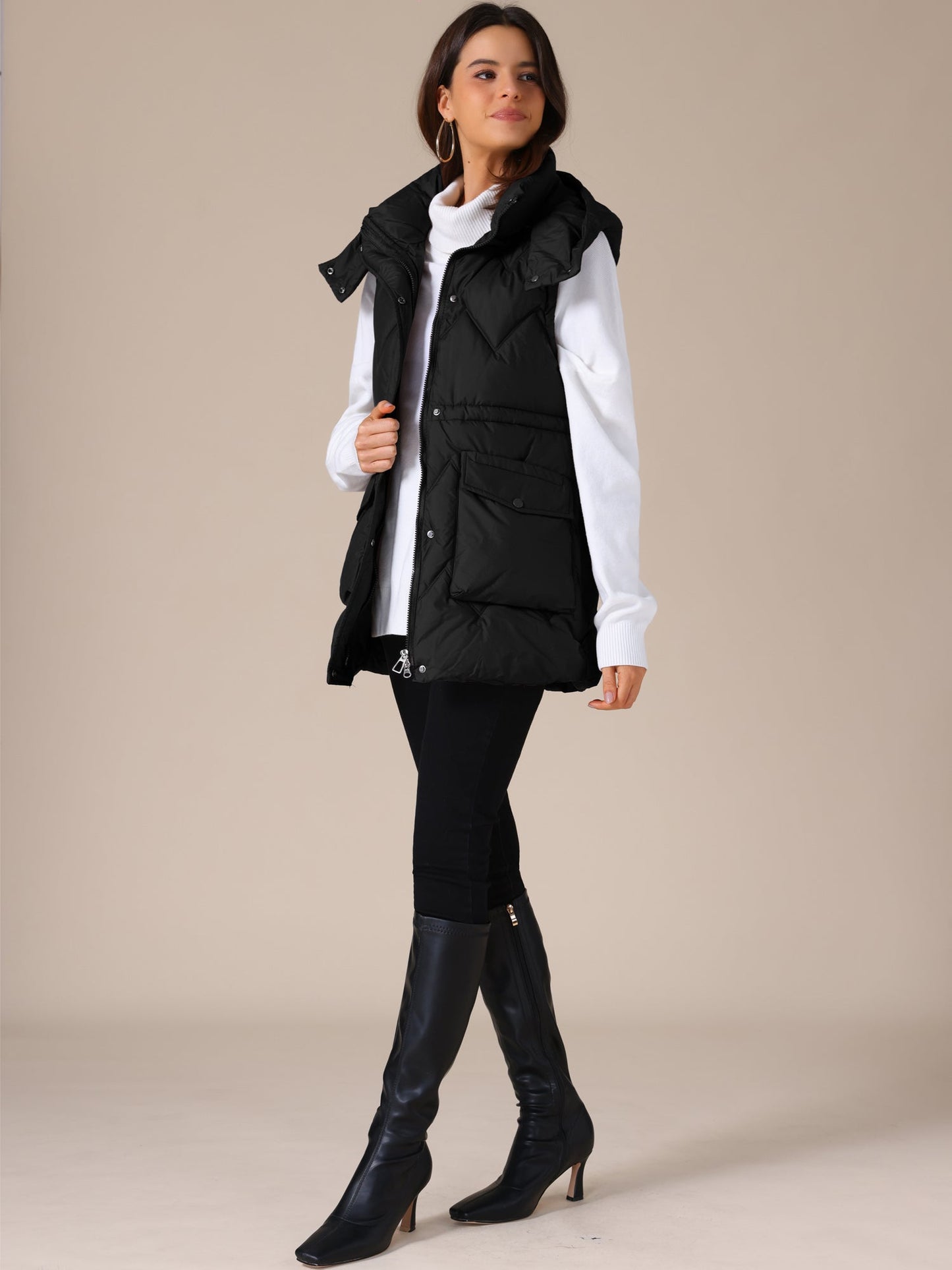 Gewatteerde Lange Bodywarmer met Capuchon voor Dames