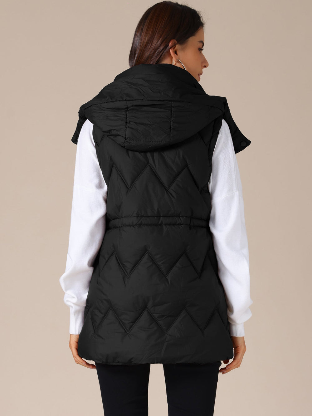 Gewatteerde Lange Bodywarmer met Capuchon voor Dames