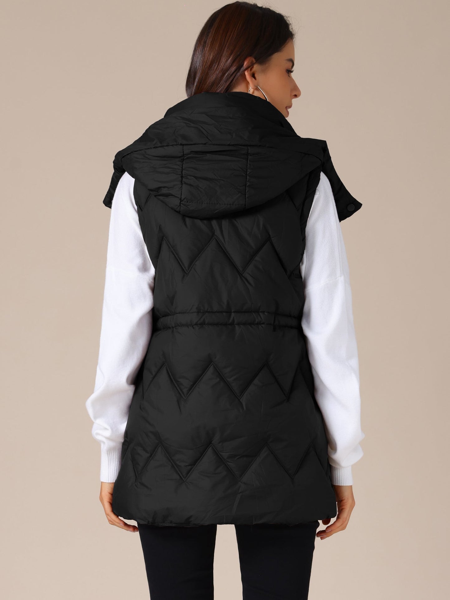 Gewatteerde Lange Bodywarmer met Capuchon voor Dames
