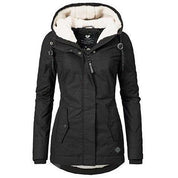 Black Warm Waterproof Winter Jacket Teddy Lining Hood for Women