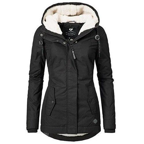Black Warm Waterproof Winter Jacket Teddy Lining Hood for Women