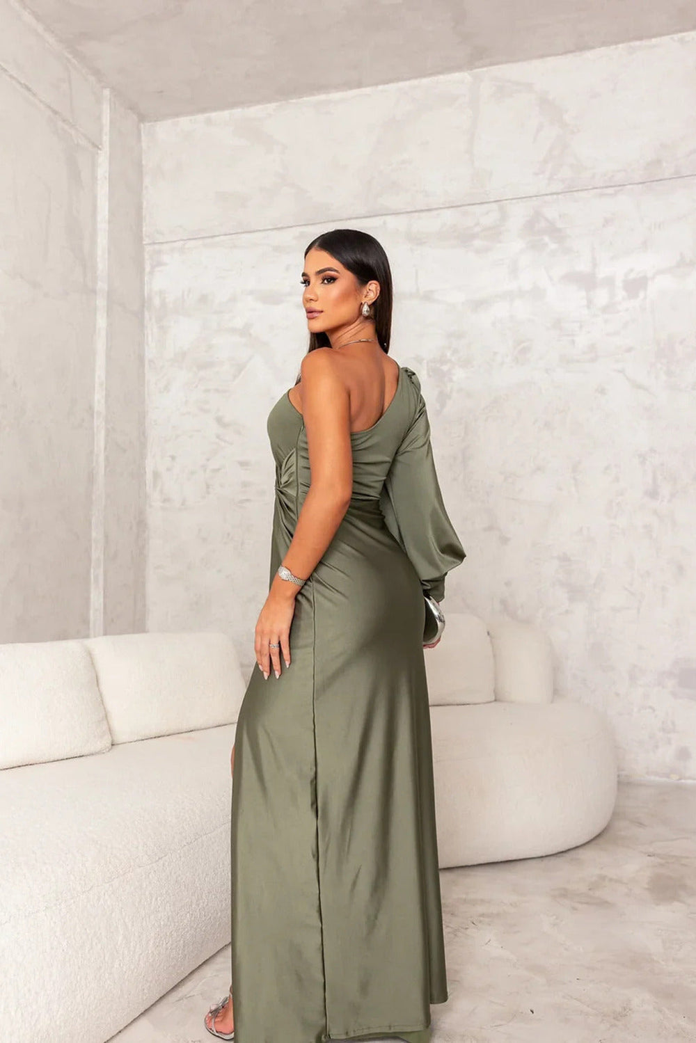 Robe de gala maxi élégante femme avec une épaule et fente