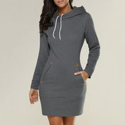Fleece Oversized Hoodie Mini Dress with Pockets for Women